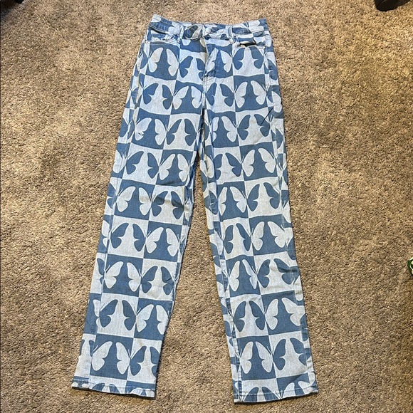 Chic Butterfly Patterned Denim Pants - Picture 1 of 1